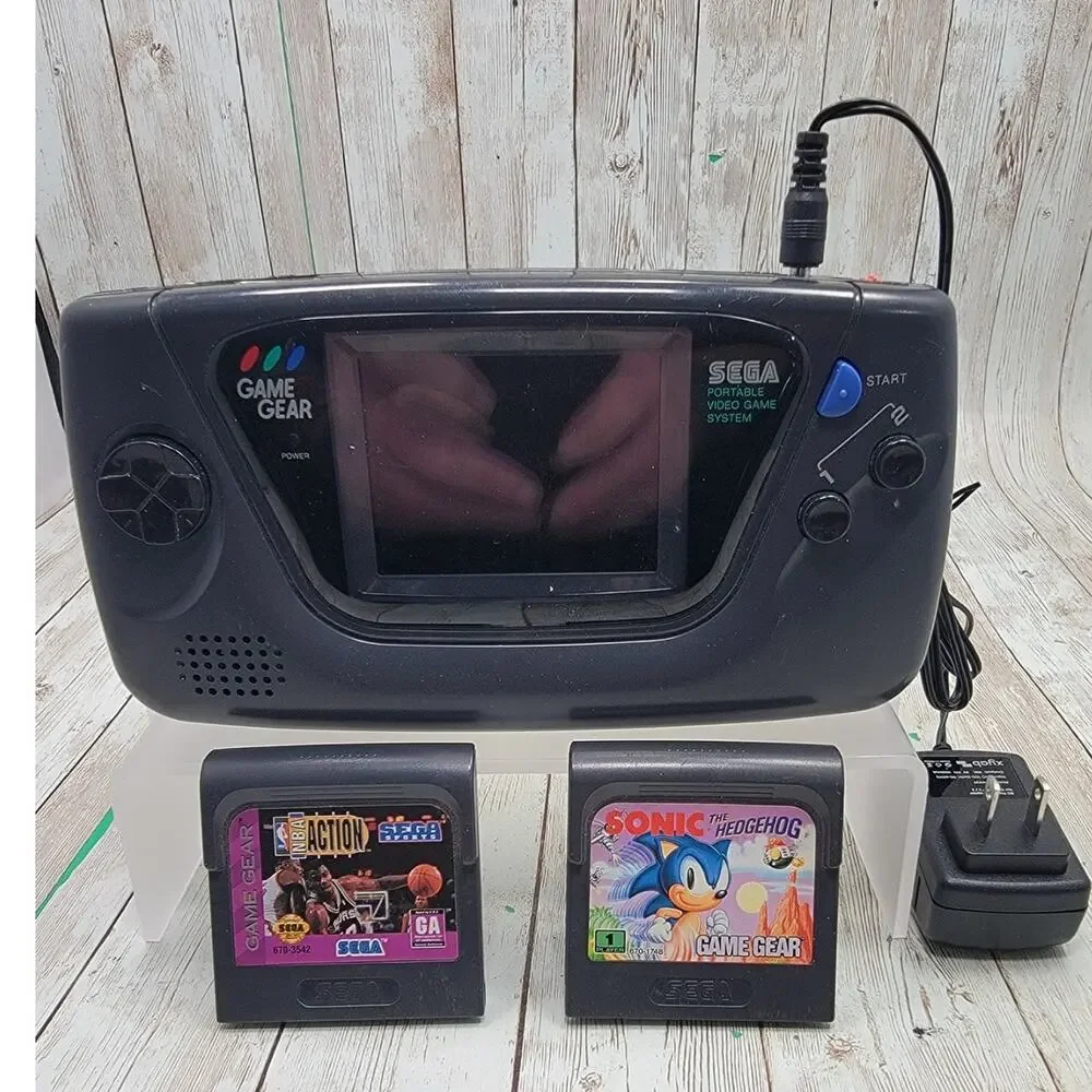 Sega Game Gear Console Power Plug & 2 Games - (For Parts or Repair)